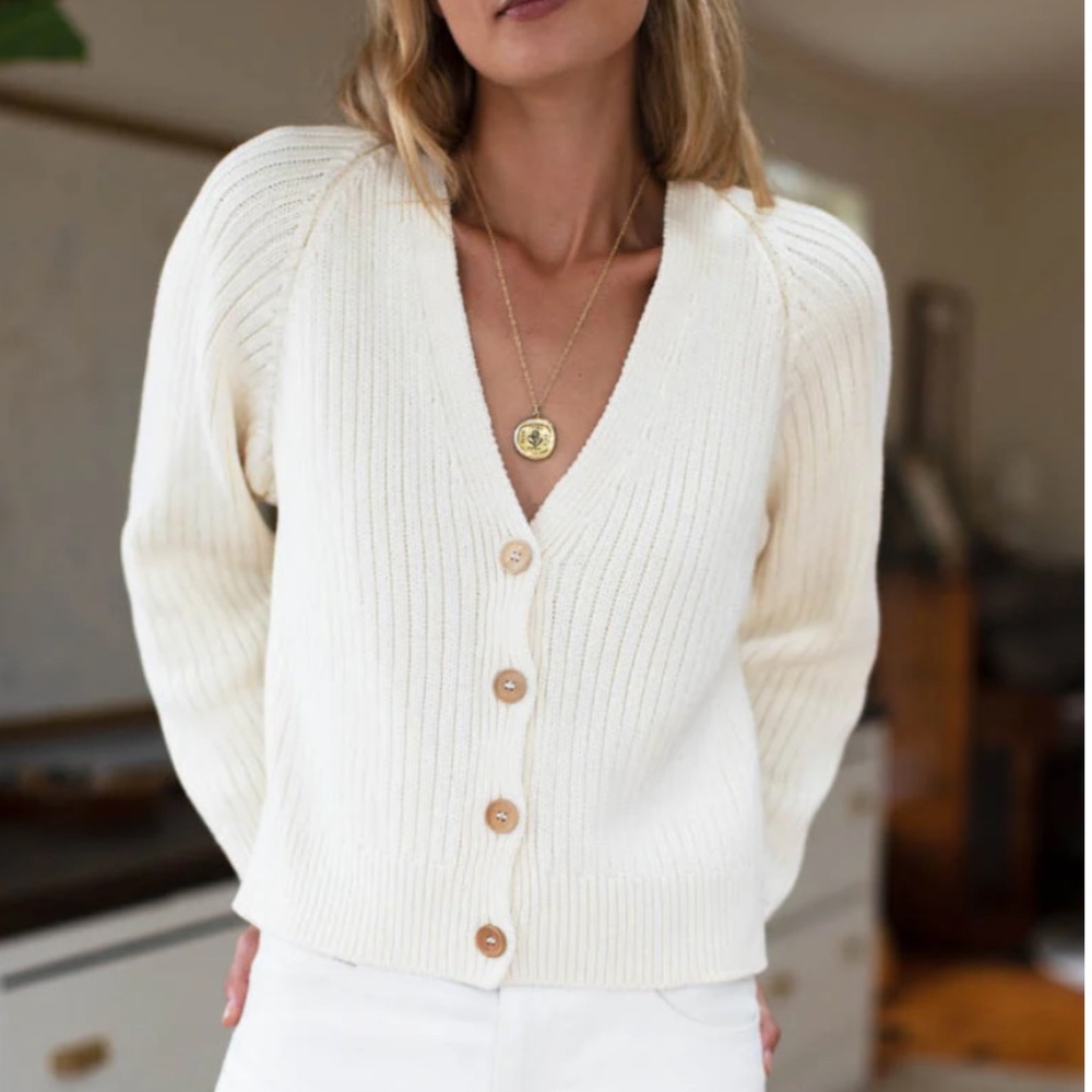Emerson Fry - Low V Neck Cardigan - Ivory Organic